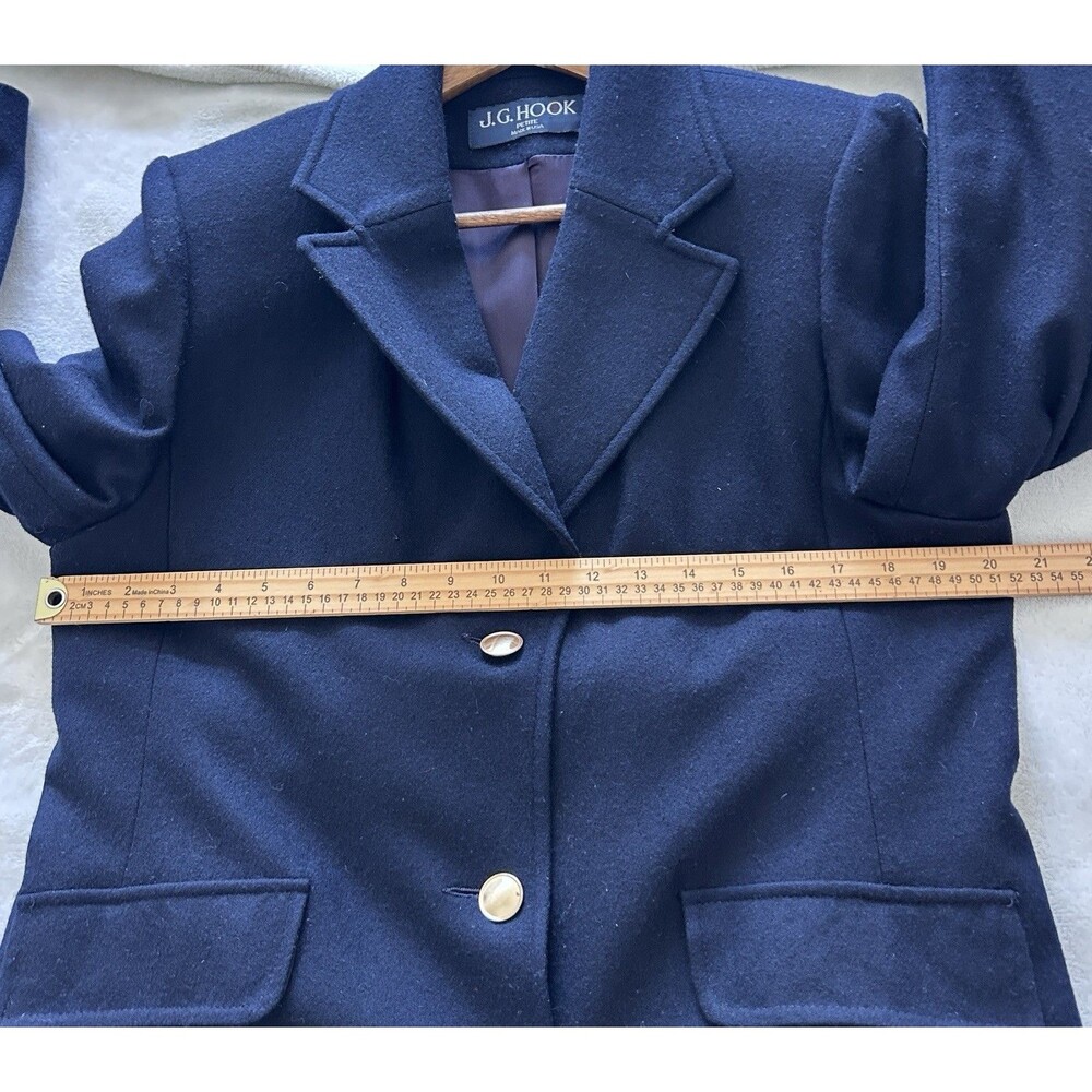 J G Hook Vintage Merino Wool Coat Sz 10 Navy Long Tailored Classic Gold Buttons - Picture 7 of 15